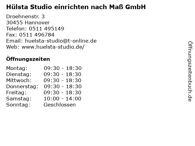 Hülsta Studio einrichten nach Maß GmbH in Hannover: Adresse und Öffnungszeiten