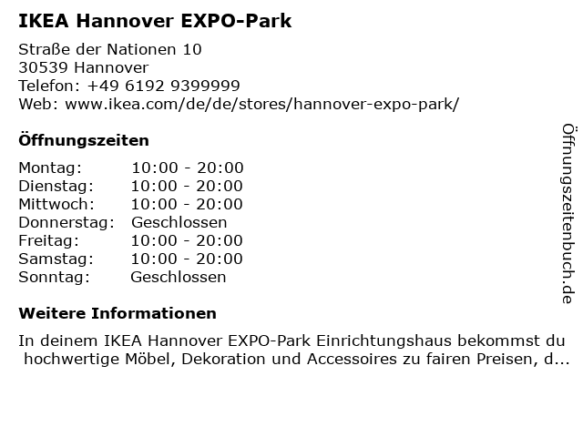 ᐅ Öffnungszeiten „IKEA Einrichtungshaus Hannover EXPO-Park ...