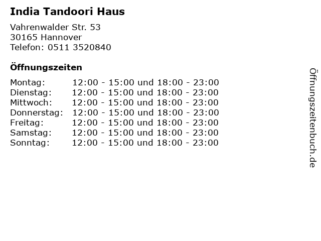 ᐅ Offnungszeiten India Tandoori Haus Vahrenwalder Str 53 In
