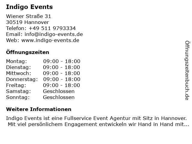 Indigo Events in Hannover: Adresse und Öffnungszeiten