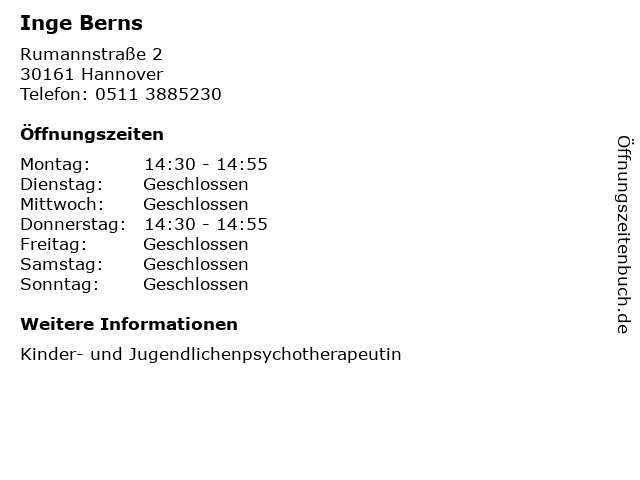 Inge Berns in Hannover: Adresse und Öffnungszeiten