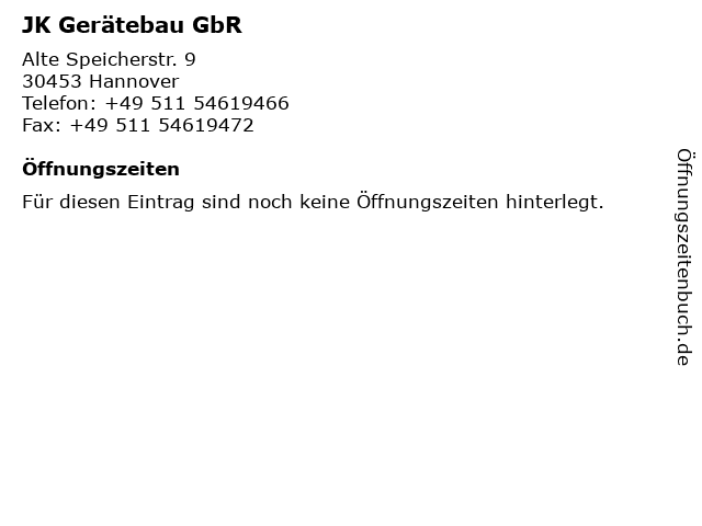 JK Gerätebau GbR in Hannover: Adresse und Öffnungszeiten