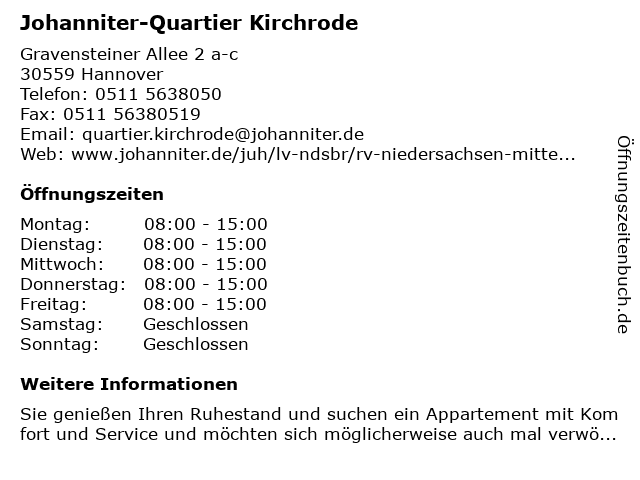 Johanniter-Quartier Kirchrode in Hannover: Adresse und Öffnungszeiten