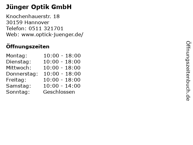 Jünger Optik GmbH in Hannover: Adresse und Öffnungszeiten