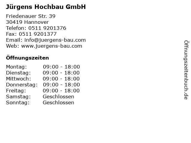 Jürgens Hochbau GmbH in Hannover: Adresse und Öffnungszeiten