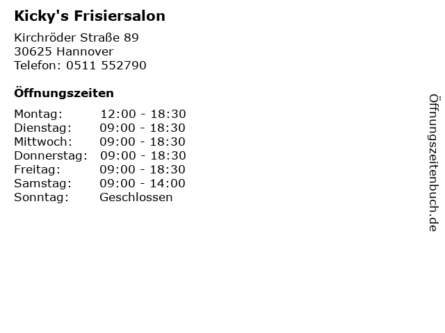 Kicky's Frisiersalon in Hannover: Adresse und Öffnungszeiten