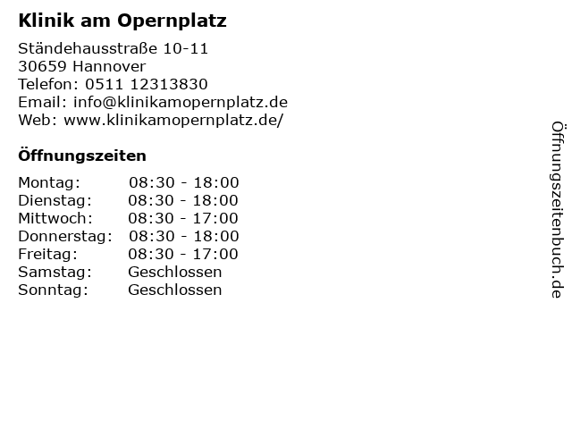 Klinik am Opernplatz in Hannover: Adresse und Öffnungszeiten