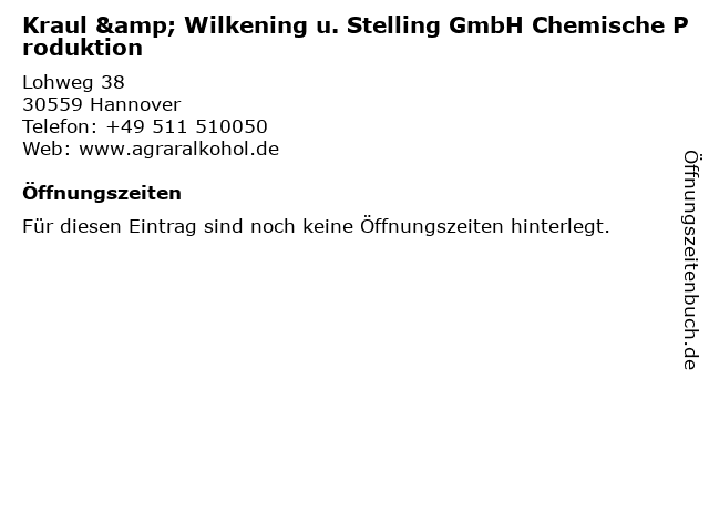 Kraul & Wilkening u. Stelling GmbH Chemische Produktion in Hannover: Adresse und Öffnungszeiten