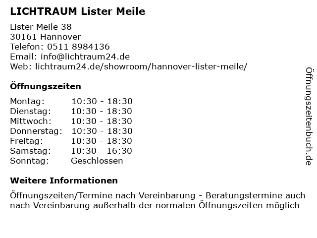 LICHTRAUM Lister Meile in Hannover: Adresse und Öffnungszeiten