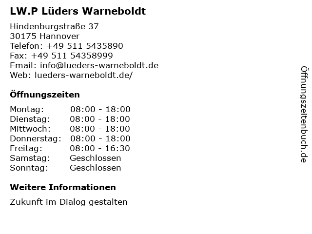 LW.P Lüders Warneboldt in Hannover: Adresse und Öffnungszeiten