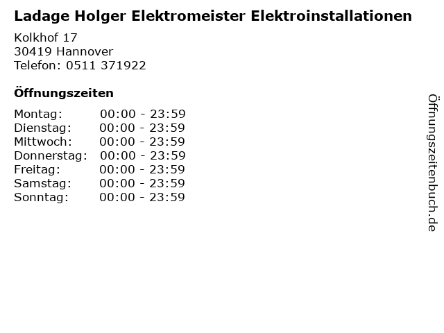Ladage Holger Elektromeister Elektroinstallationen in Hannover: Adresse und Öffnungszeiten