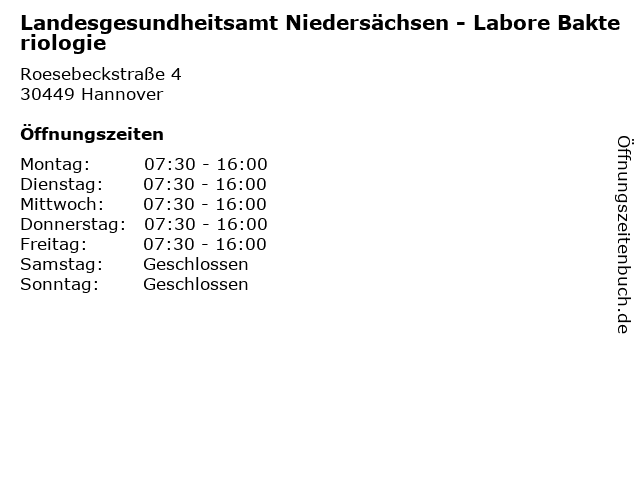 Landesgesundheitsamt Niedersächsen - Labore Bakteriologie in Hannover: Adresse und Öffnungszeiten
