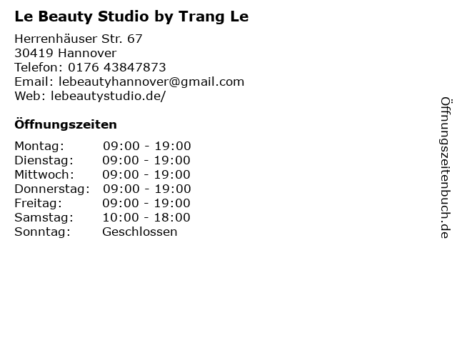 Le Beauty Studio by Trang Le in Hannover: Adresse und Öffnungszeiten