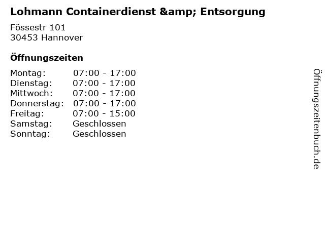Lohmann Containerdienst & Entsorgung in Hannover: Adresse und Öffnungszeiten