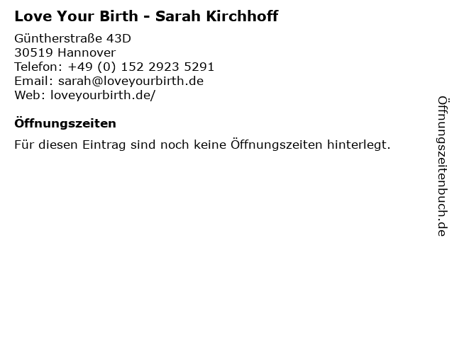 Love Your Birth - Sarah Kirchhoff in Hannover: Adresse und Öffnungszeiten