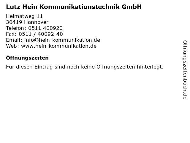 Lutz Hein Kommunikationstechnik GmbH in Hannover: Adresse und Öffnungszeiten