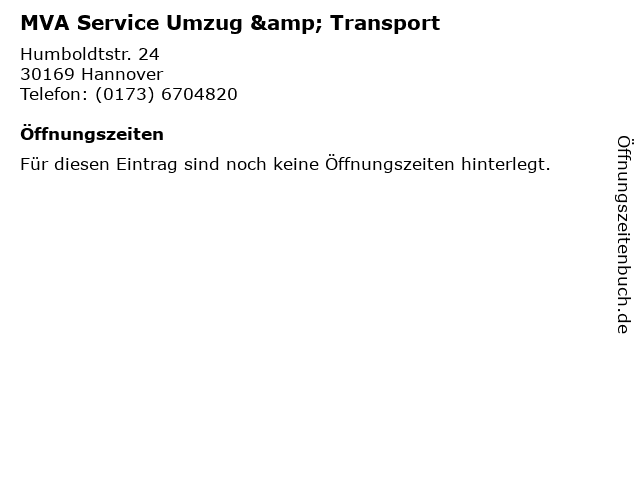 MVA Service Umzug & Transport in Hannover: Adresse und Öffnungszeiten