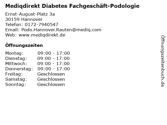 Mediqdirekt Diabetes Fachgeschäft-Podologie in Hannover: Adresse und Öffnungszeiten