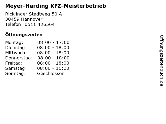 Meyer-Harding KFZ-Meisterbetrieb in Hannover: Adresse und Öffnungszeiten