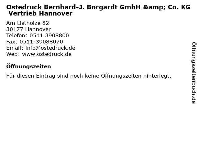 Ostedruck Bernhard-J. Borgardt GmbH & Co. KG Vertrieb Hannover in Hannover: Adresse und Öffnungszeiten