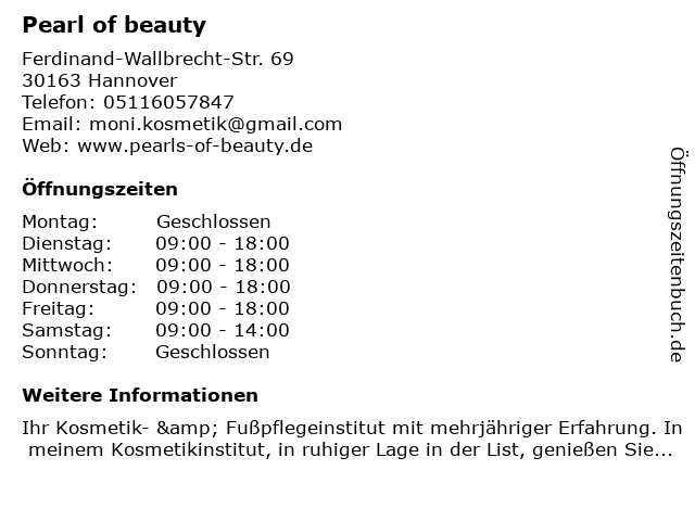 Pearl of beauty in Hannover: Adresse und Öffnungszeiten