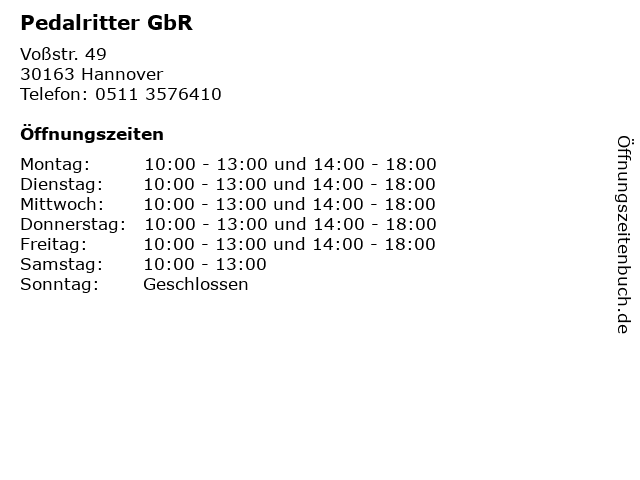 Pedalritter GbR in Hannover: Adresse und Öffnungszeiten