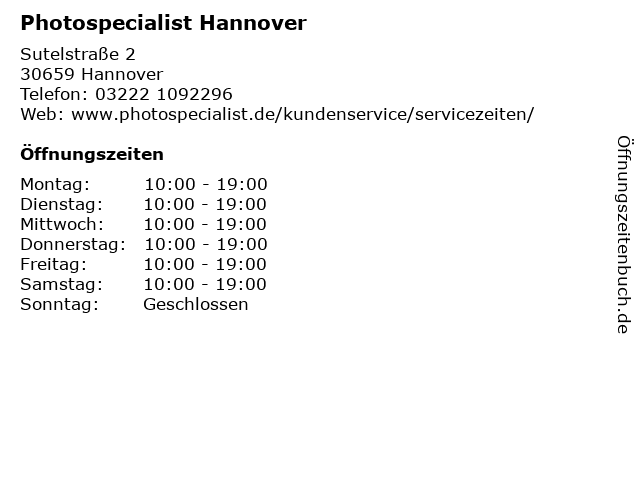ᐅ Offnungszeiten Photospecialist Hannover Sutelstrasse 2 In Hannover