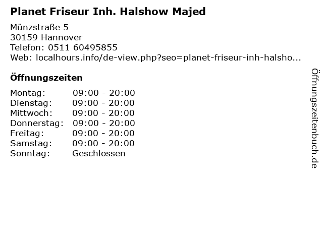 Planet Friseur Inh. Halshow Majed in Hannover: Adresse und Öffnungszeiten