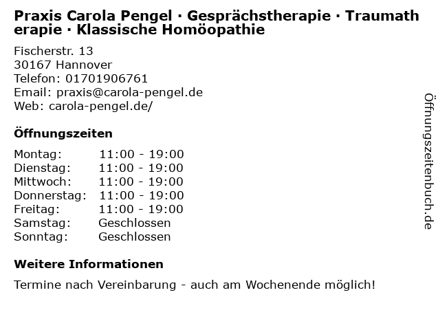 Praxis Carola Pengel · Gesprächstherapie · Traumatherapie · Klassische Homöopathie in Hannover: Adresse und Öffnungszeiten