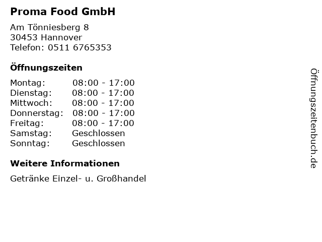 Proma Food GmbH in Hannover: Adresse und Öffnungszeiten