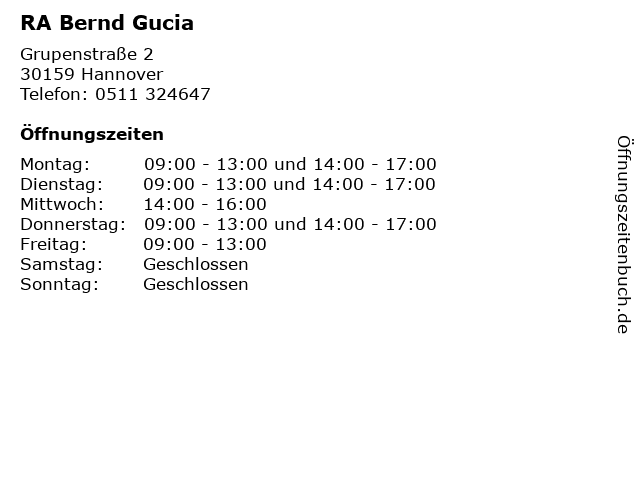 RA Bernd Gucia in Hannover: Adresse und Öffnungszeiten