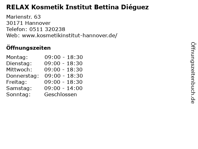 RELAX Kosmetik Institut Bettina Diéguez in Hannover: Adresse und Öffnungszeiten