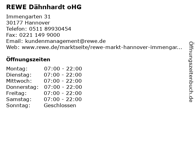ᐅ Offnungszeiten Rewe Dahnhardt Ohg Immengarten 31 In Hannover
