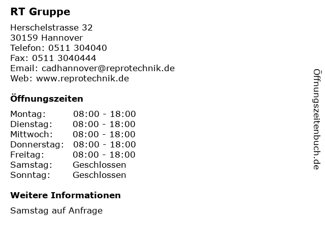 RT Gruppe in Hannover: Adresse und Öffnungszeiten