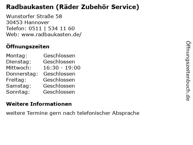 Radbaukasten (Räder Zubehör Service) in Hannover: Adresse und Öffnungszeiten