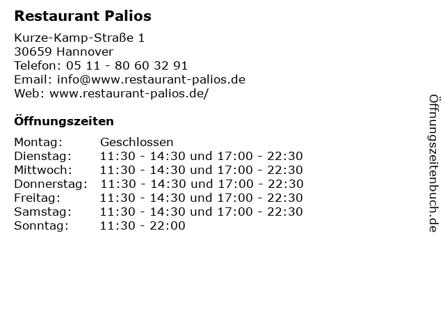 Restaurant Palios in Hannover: Adresse und Öffnungszeiten