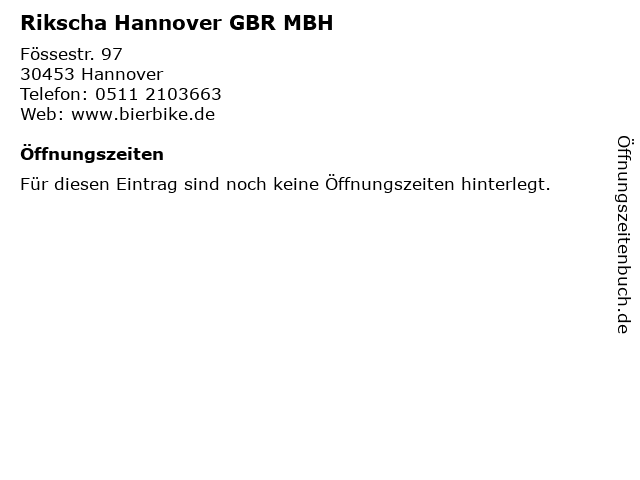 Rikscha Hannover GBR MBH in Hannover: Adresse und Öffnungszeiten