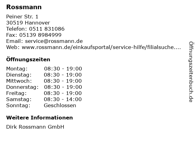 Rossmann in Hannover: Adresse und Öffnungszeiten