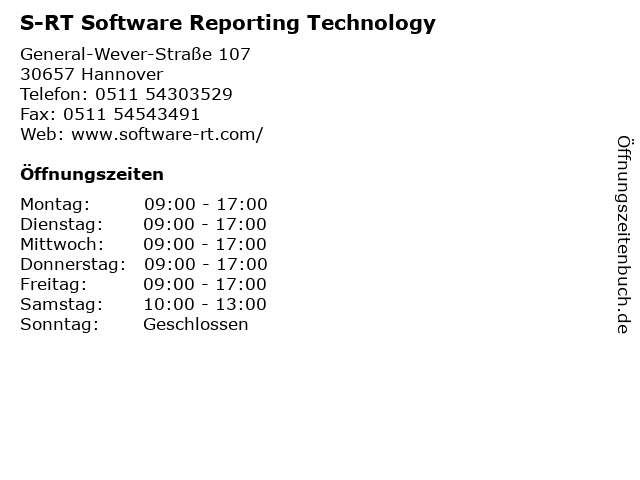 S-RT Software Reporting Technology in Hannover: Adresse und Öffnungszeiten