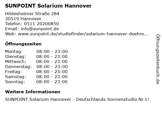 SUNPOINT Solarium Hannover in Hannover: Adresse und Öffnungszeiten