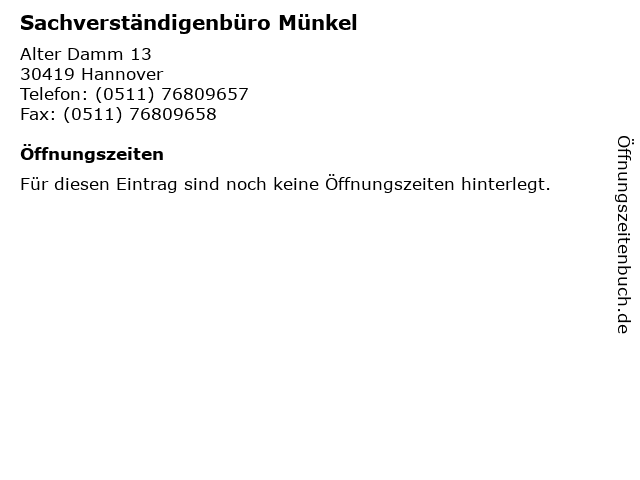Sachverständigenbüro Münkel in Hannover: Adresse und Öffnungszeiten
