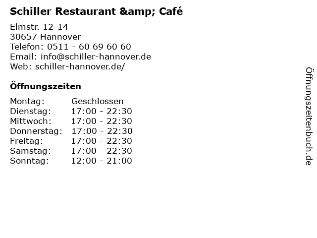 Schiller Restaurant & Café in Hannover: Adresse und Öffnungszeiten