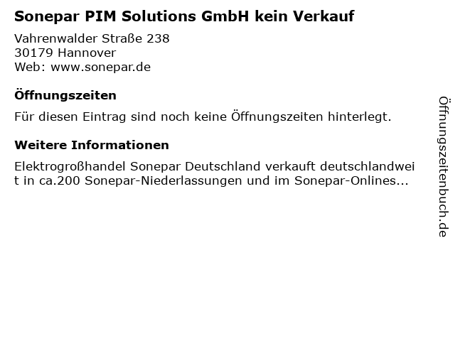 Sonepar PIM Solutions GmbH kein Verkauf in Hannover: Adresse und Öffnungszeiten