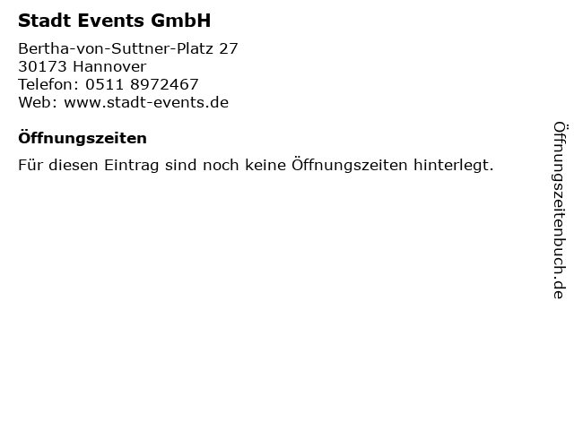 Stadt Events GmbH in Hannover: Adresse und Öffnungszeiten