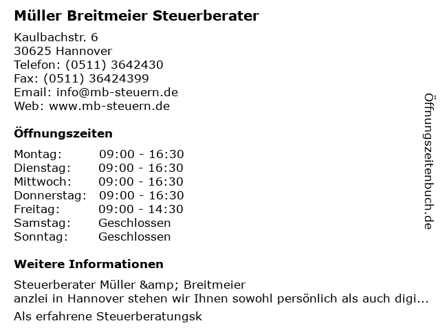 Steuerberater Armin Breitmeier in Hannover: Adresse und Öffnungszeiten