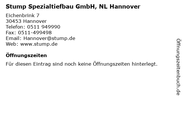 Stump Spezialtiefbau GmbH, NL Hannover in Hannover: Adresse und Öffnungszeiten
