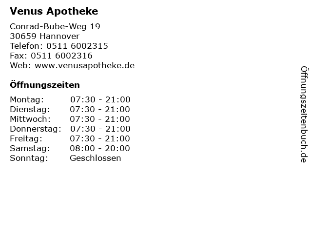 Venus Apotheke in Hannover: Adresse und Öffnungszeiten