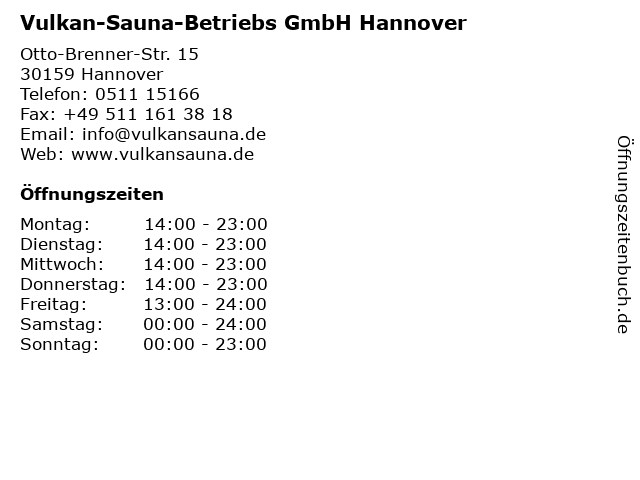 Vulkan-Sauna-Betriebs GmbH Hannover in Hannover: Adresse und Öffnungszeiten