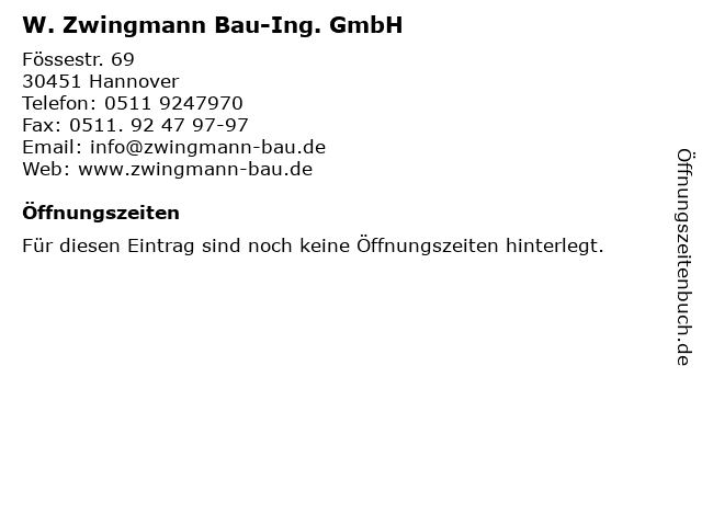 W. Zwingmann Bau-Ing. GmbH in Hannover: Adresse und Öffnungszeiten