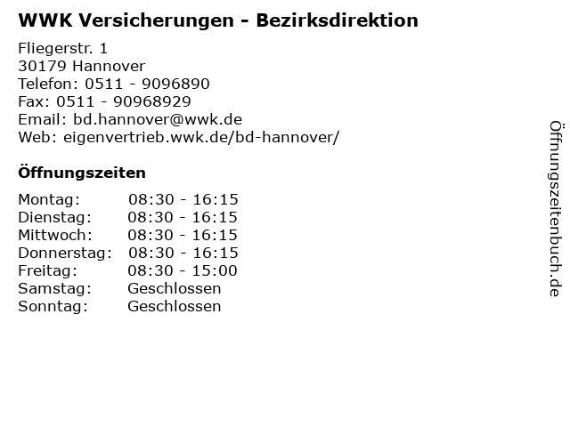 WWK Versicherungen - Bezirksdirektion in Hannover: Adresse und Öffnungszeiten